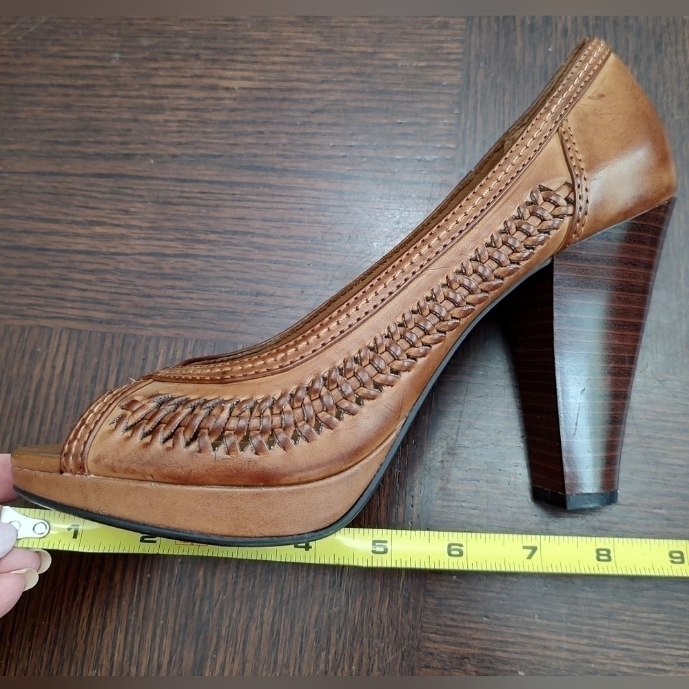 Pre-Loved BOHO Vintage Look American Eagle Open Toe Sandals W/High Stacked Heels - Picture 14 of 15